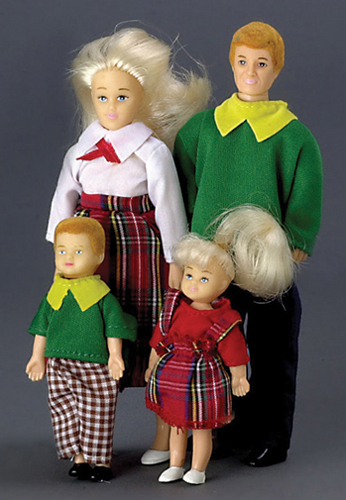 Dollhouse Miniature Modern Doll Family, 4Pc, Blonde Hair